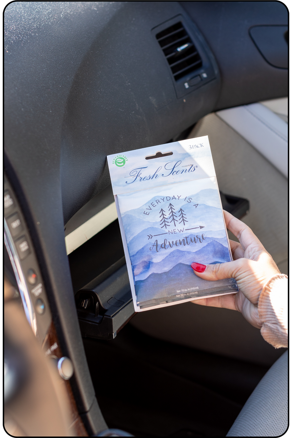 Adventure Mountain scented sachet under car seat