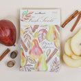 Load image into Gallery viewer, Pear spice Fresh Scents scented sachet with handpainted cinnamon sticks, pears, and leaves.
