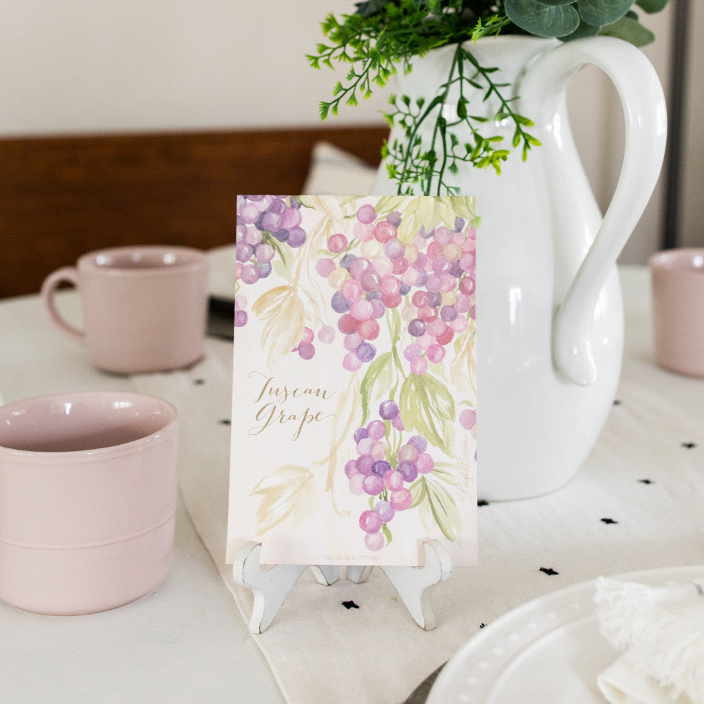 Tuscan Grape Fresh Scents Fragranced Sachet with Tea Cups on Table