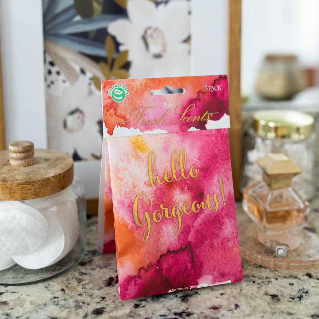 Hello Gorgeous Scented Sachet on Bathroom Counter