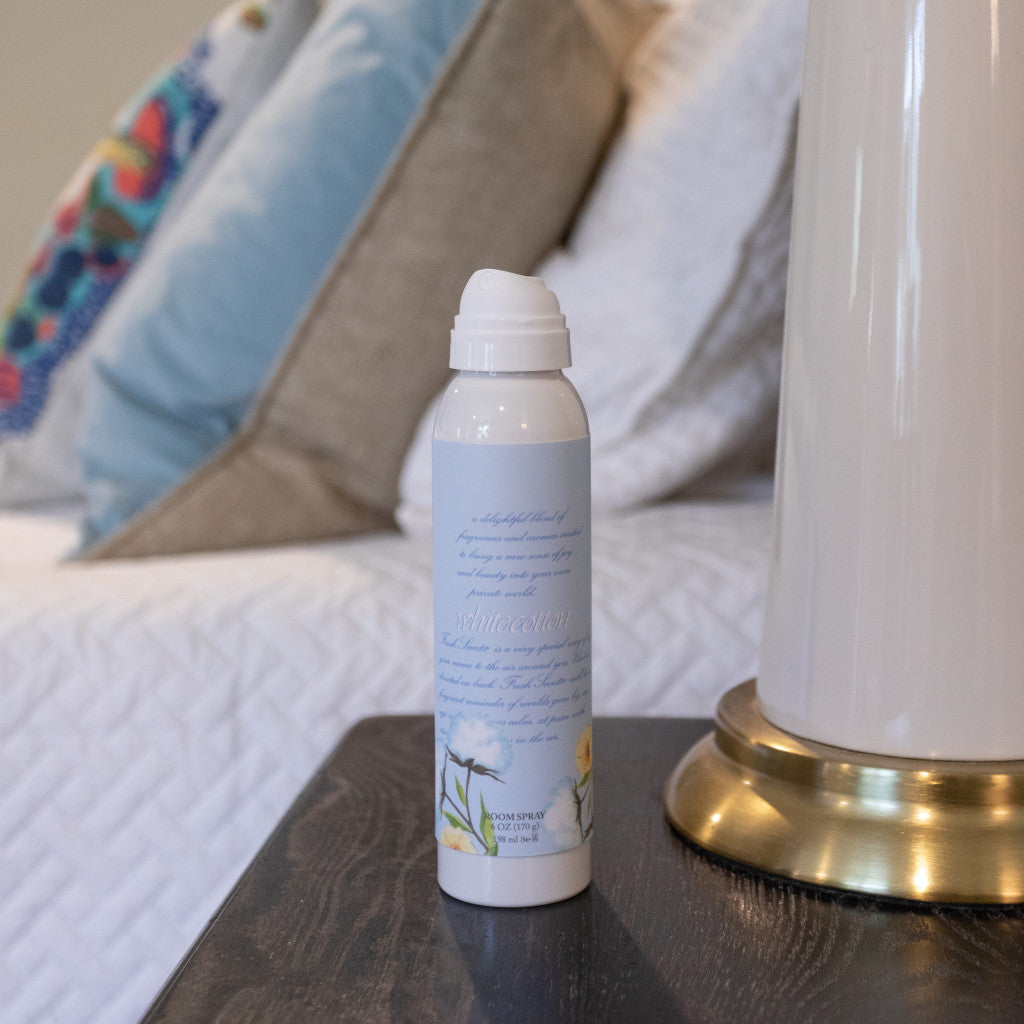 White Cotton Fragrance Room Spray on Nightstand