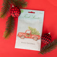 Load image into Gallery viewer, Merry Christmas Fresh Scents scented sachet 3pk on red background with Christmas ornaments
